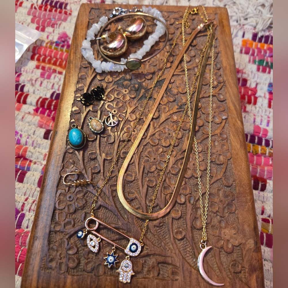 Spiritual Boho Jewelry Bundle Moonstone Hamsa Evil Eye 11pc Set